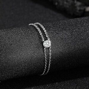 Moissanite Charm Bracelet 1ct Sterling Silver Cable Chain Gift Set NWT